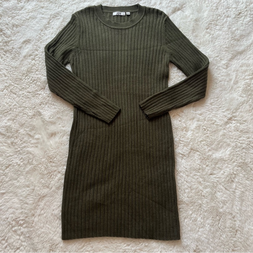 JDY Olive Long Sleeve Ribbed Knit Sweater Dress XL - Picture 3 of 7